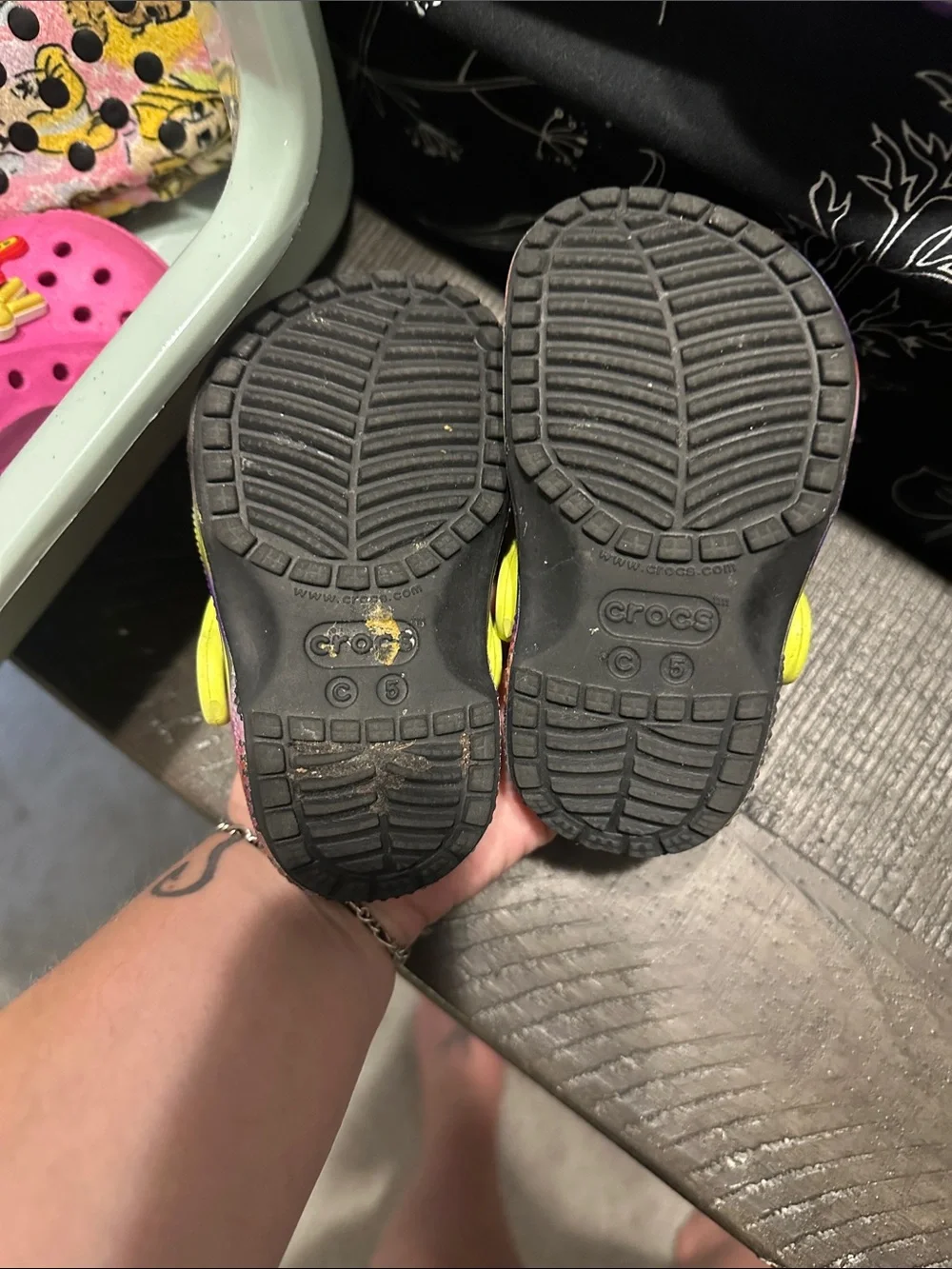 CROCS Kids Tie-Dye Clog with Neon Yellow Strap